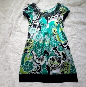 Apostrophe silk like dress, green/black/white, large